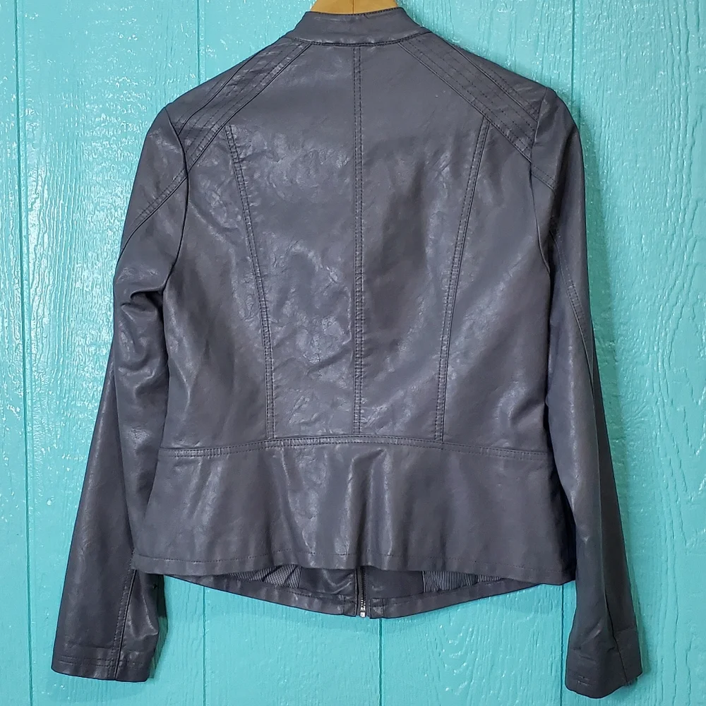 ❤️ JouJou faux leather gray motorcycle jacket with zipper & 2 pockets si… - Picture 2 of 4